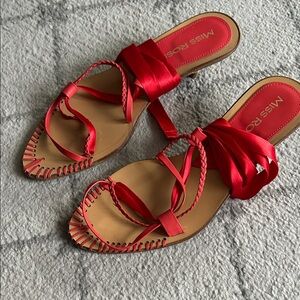 Miss Rossi Red Lace Up Strappy Sandal Kitten Heels